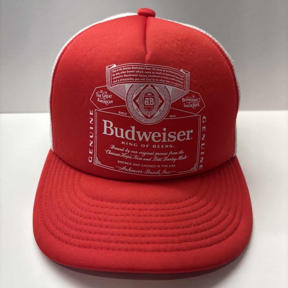 Budweiser SnapBack Trucker Cap Red White Mesh Brew City RSQ Hat